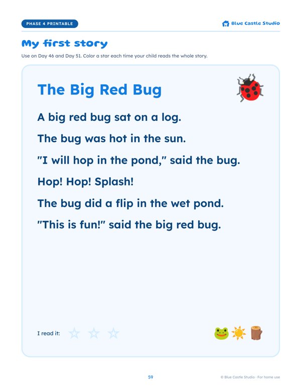 Sample printable first story, The Big Red Bug